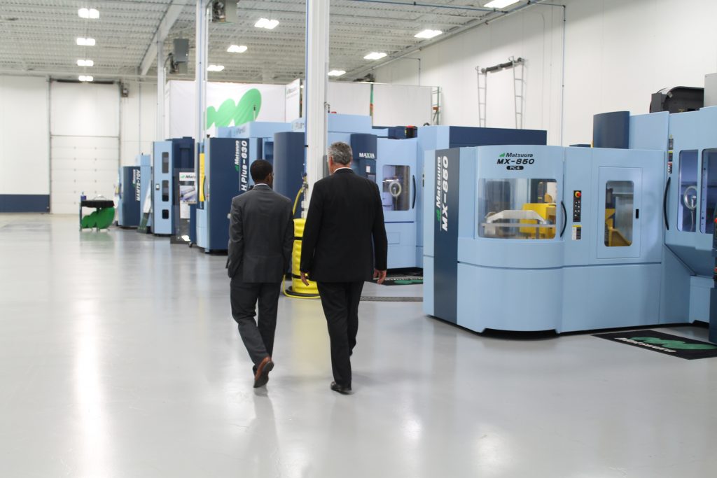 Melvin Carter, St. Paul Mayor and Matsuura USA President, Craig St. John tour the Matsuura USA facility and discuss technical training opportunities for local high schools.
